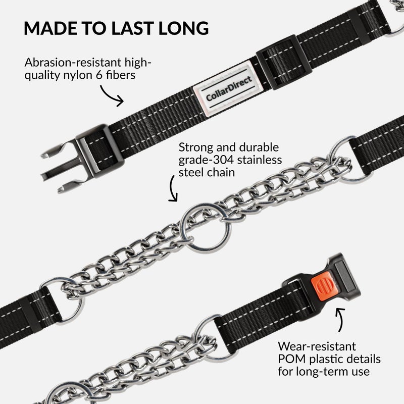 CollarDirect Martingale Dog Collar with Stainless Steel Chain and Quick Release Buckle - Reflective Collar for Large, Medium, Small Dogs - Black, Large (Neck Size 17"-22") - Image 4